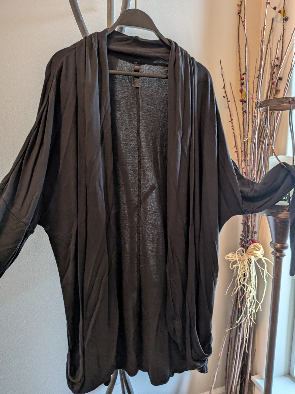 GAIAM Black Draped Open-Front Cape Cardigan